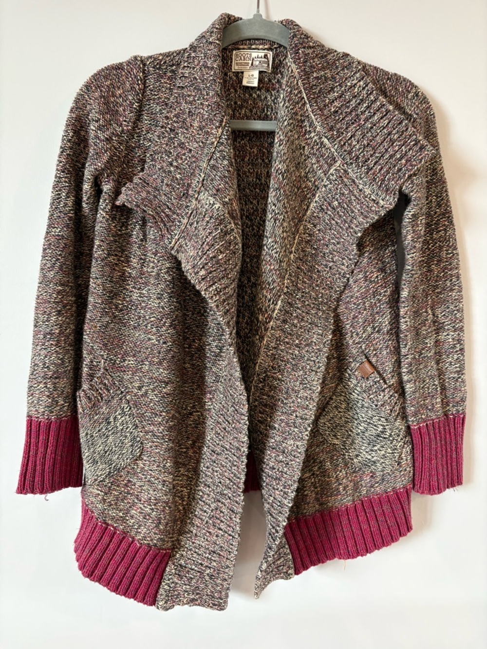 Roots Marled Open-Front Cardigan with Berry Trim